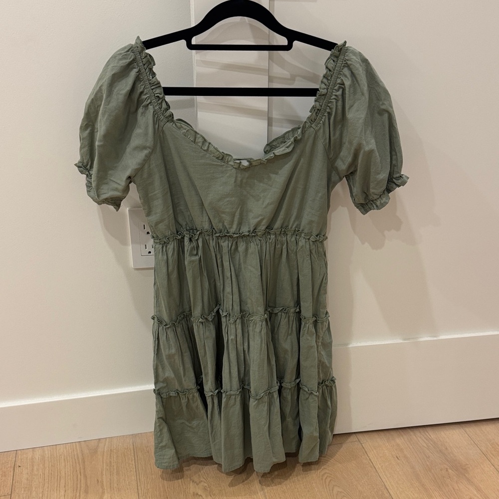 Chic Olive Green Ruffle Mini Dress